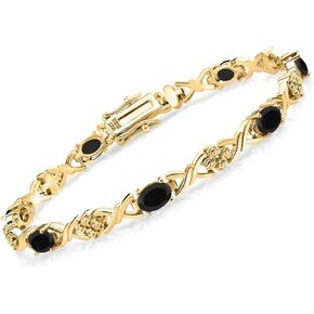 Gem Stone King 18K Yellow Gold Plated Silver Black Onyx Tennis Bracelet For Women (2.80 Cttw, Gemstone December Birthstone, Oval 6X4MM, 7 Inch)