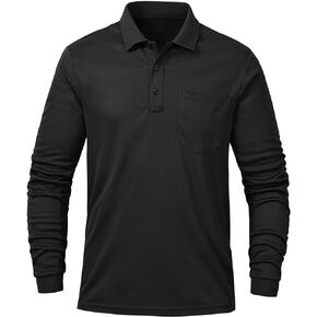 Tyhengta Men's Polo Shirt Long Sleeve Quick Dry Athletic Performance Shirts Pique Golf Shirt