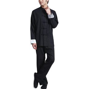 Men's Cotton Tang Suit Linen Kung Fu Shirt Pants Outfit Traditional Chinese Hanfu Solid Color Tai Chi Uniform