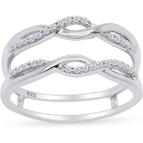 AFFY 0.30 Carat Round White Cubic Zirconia Enhancer Guard Ring 14K Gold Over Sterling Silver