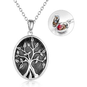 POPKIMI Locket Necklace Sterling Silver Locket Pendant That Holds Pictures Sunflower/Tree of Life Locket Pendant for Women Wife Girlfriend Christmas