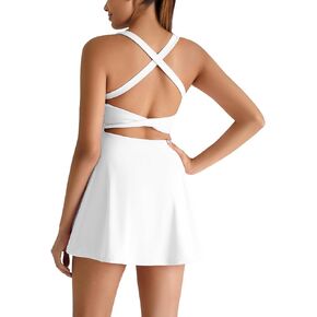 IFFEI Women's Tennis Dress with Built in Bra and Shorts Pocket Open Back Twisted Athletic Workout Golf Dresses