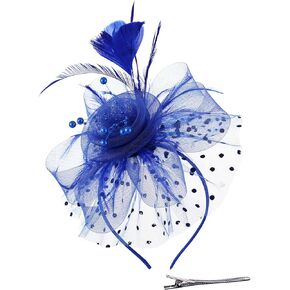 Women's Feather Mesh Flower Fascinator with Headband and Clip Wedding Tea Party Kentucky Derby Fascinator Hats