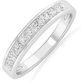 0.75 Carat t.w. NATURAL Princess Cut Diamond Wedding Band Ring (H-I Color SI1-SI2 Clarity)