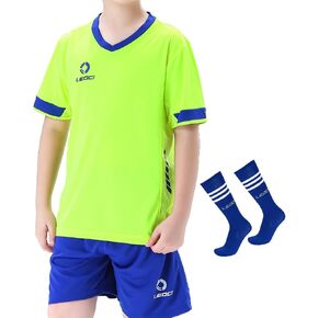 LEOCI Boy's Soccer Jersey Kids Unisex Girls Football Outfit Suit Jersey/Shorts/Socks Kit Short-sleeve and Bottom Set