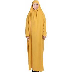 Muslim Prayer Dress Islamic Jilbab Eid Formal Gown 1 Piece Saudi Loose Covered Dress