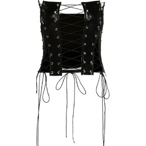 FlyCC Women's Sexy PU Leather Bustier Crop Tube Top Rave Dance Cutout Cami Tank Tops