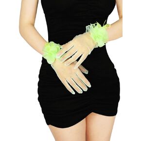 XXDingbs Women's Short Tea Party Mesh Gloves Floral Tulle Gloves Christmas Costume Party Dance Gloves