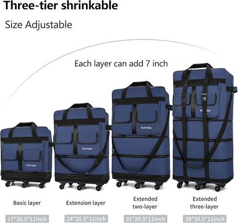 أمتعة Gloyuda قابلة للتوسيع وقابلة للطي، حقيبة مقاس 38 بوصة مع عجلات دوارة، حقيبة سفر من القماش الخشن المتدحرج، أمتعة قابلة للطي، مع غلافين لمقبض الأمتعة وحزامين للتثبيت، وحزام كتف واحد (رمادي) in Kuwait