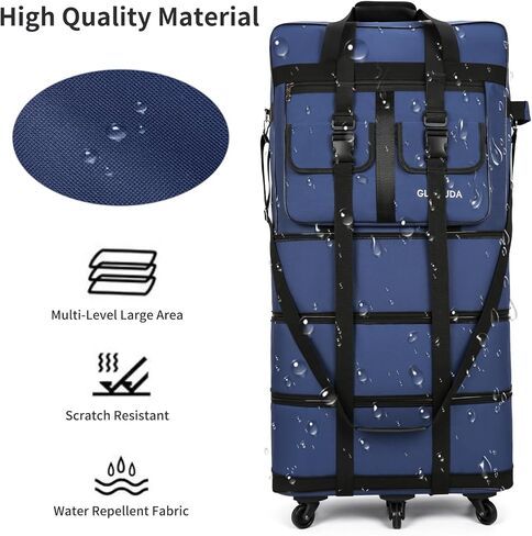 أمتعة Gloyuda قابلة للتوسيع وقابلة للطي، حقيبة مقاس 38 بوصة مع عجلات دوارة، حقيبة سفر من القماش الخشن المتدحرج، أمتعة قابلة للطي، مع غلافين لمقبض الأمتعة وحزامين للتثبيت، وحزام كتف واحد (رمادي) in Kuwait