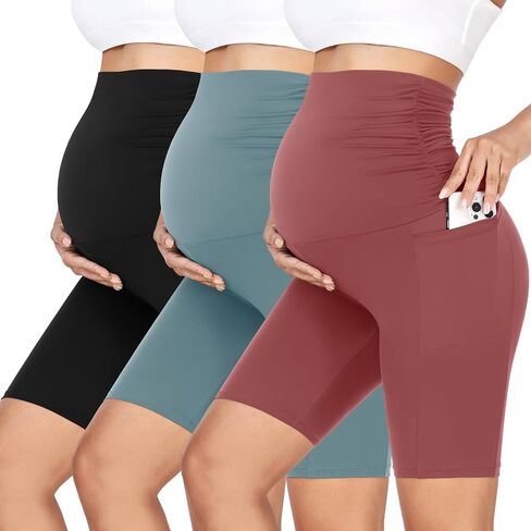 GROTEEN 3 Pack Women's Maternity Shorts with Pockets Over the Belly | 8 Inch, High Waisted, Soft, Belly Support, Workout, Yoga, Athletic, Pregnancy, Postpartum, Summer, Clothes, Outfits, Sets in Saudi Arabia