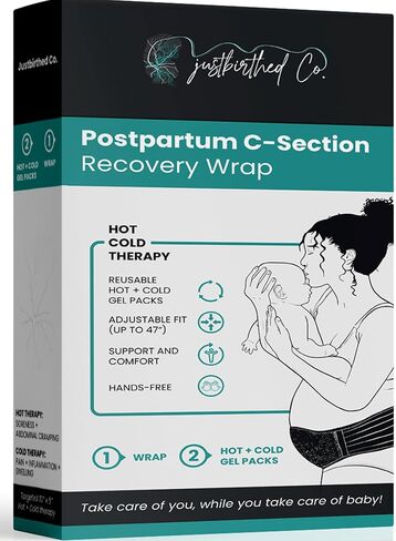 Justbirthed Co. Postpartum C Section Recovery Wrap, Belly Band, Targeted Hot + Cold Therapy to Abdomen, Reusable Hot & Cold Gel Packs, One Size, Black in Saudi Arabia