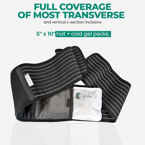 Justbirthed Co. Postpartum C Section Recovery Wrap, Belly Band, Targeted Hot + Cold Therapy to Abdomen, Reusable Hot & Cold Gel Packs, One Size, Black in Saudi Arabia