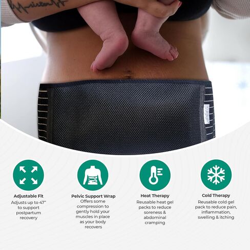 Justbirthed Co. Postpartum C Section Recovery Wrap, Belly Band, Targeted Hot + Cold Therapy to Abdomen, Reusable Hot & Cold Gel Packs, One Size, Black in Saudi Arabia