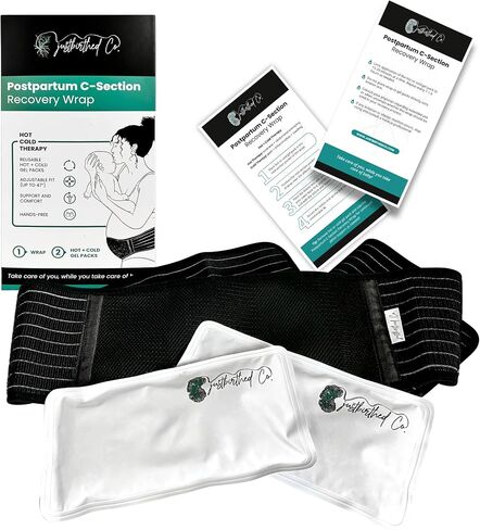 Justbirthed Co. Postpartum C Section Recovery Wrap, Belly Band, Targeted Hot + Cold Therapy to Abdomen, Reusable Hot & Cold Gel Packs, One Size, Black in Saudi Arabia