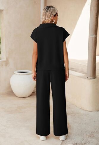Pink Queen Womens Two Piece Outfits Sleeveless Pullover Tops and Wide Leg Pants Half Zip Jogger Lounge Sets in Saudi Arabia