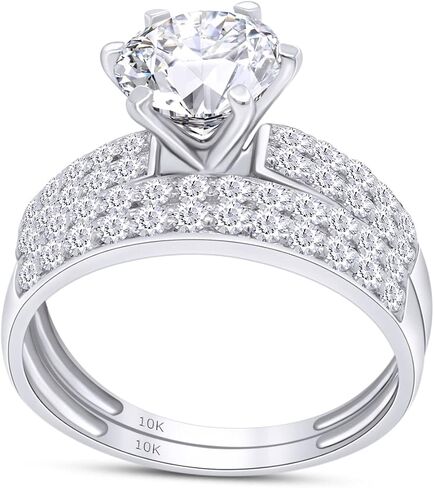 SAVEARTH DIAMONDS Center 7MM Round Cut Lab Created Moissanite Diamond Solitaire Bridal Set Engagement Ring In 10K Or 14K Solid Gold Jewelry For Women (G-H Color, 1.75 Cttw) in Saudi Arabia
