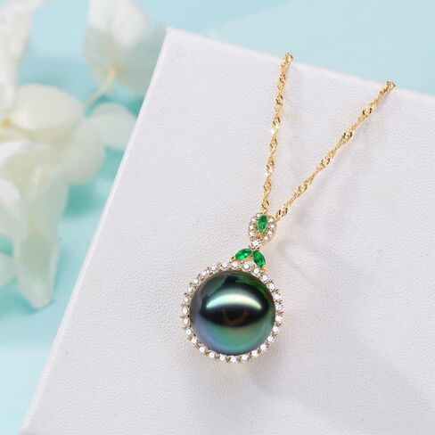 Gifts for Women- Tahitian-Black-Pearl-Necklace for Women, 12-13mm Real South Sea Pearls Pendant Sterling Silver Plated 18K Gold With Urquoise- Christmas Mothers Day Valentine's Day Jewelry in Saudi Arabia