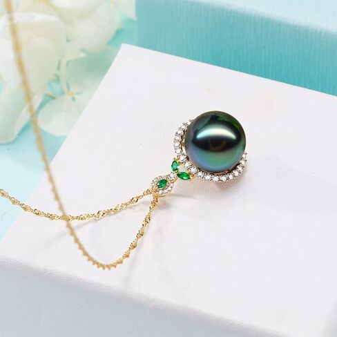 Gifts for Women- Tahitian-Black-Pearl-Necklace for Women, 12-13mm Real South Sea Pearls Pendant Sterling Silver Plated 18K Gold With Urquoise- Christmas Mothers Day Valentine's Day Jewelry in Saudi Arabia