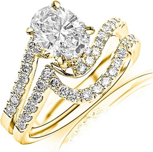 14K White Gold 1.75 Carat LAB GROWN DIAMOND Curving Pave & Prong-set Round Oval Cut Diamond Engagement Ring and Wedding Band Set (E-F Color VS2-SI1 Clarity 1 Ct Center) in Saudi Arabia