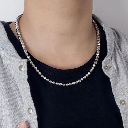 H&Beautimer الصلبة 925 الفضة الاسترليني 4MM 6MM الخرزة سلسلة قلادة - قلادة الكرة الإيطالية المصنوعة يدويا الخرزة - مجوهرات الفتيات المراهقات 18-34'' in Saudi Arabia