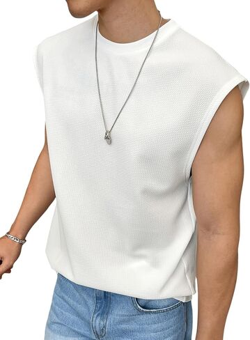 WDIRARA Men's Letter Patched Round Neck Sleeveless Tank Top Summer Casual T Shirt in Saudi Arabia