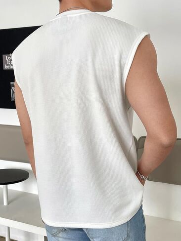 WDIRARA Men's Letter Patched Round Neck Sleeveless Tank Top Summer Casual T Shirt in Saudi Arabia