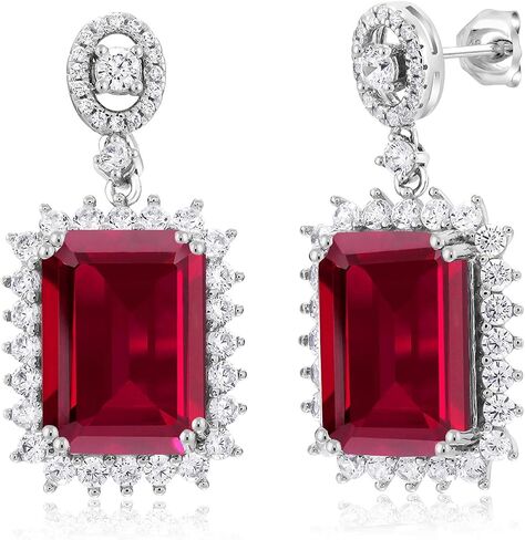 Gem Stone King Bundle of 925 Sterling Silver Red Created Ruby Pendant and Earrings Set For Women (14X10MM with 18 Inch Silver Chain) in Saudi Arabia