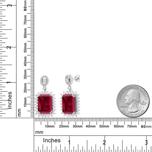 Gem Stone King Bundle of 925 Sterling Silver Red Created Ruby Pendant and Earrings Set For Women (14X10MM with 18 Inch Silver Chain) in Saudi Arabia