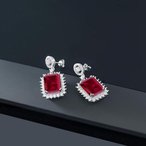 Gem Stone King Bundle of 925 Sterling Silver Red Created Ruby Pendant and Earrings Set For Women (14X10MM with 18 Inch Silver Chain) in Saudi Arabia