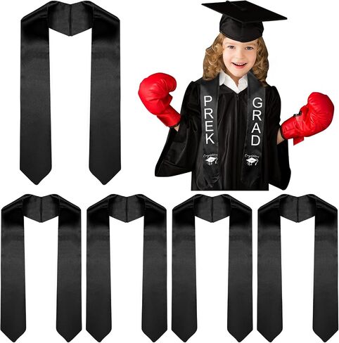 Hanaive 6 Pcs 45 Inch Unisex Preschool Graduation Stole Kindergarten Plain Black Graduation Sash for Kids Graduation in Saudi Arabia