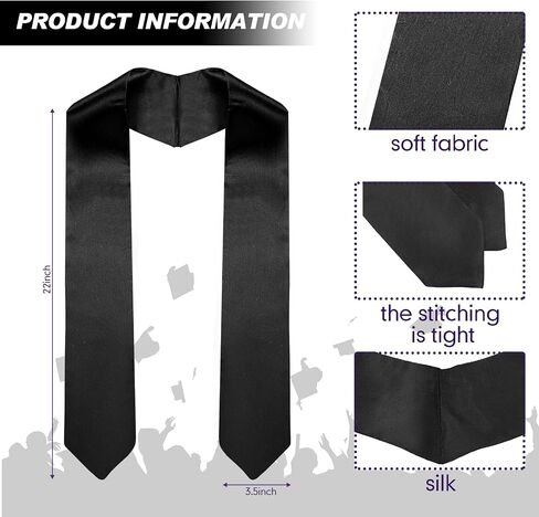 Hanaive 6 Pcs 45 Inch Unisex Preschool Graduation Stole Kindergarten Plain Black Graduation Sash for Kids Graduation in Saudi Arabia