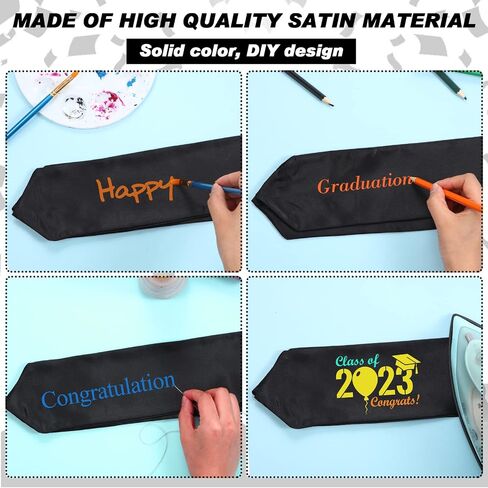 Hanaive 6 Pcs 45 Inch Unisex Preschool Graduation Stole Kindergarten Plain Black Graduation Sash for Kids Graduation in Saudi Arabia