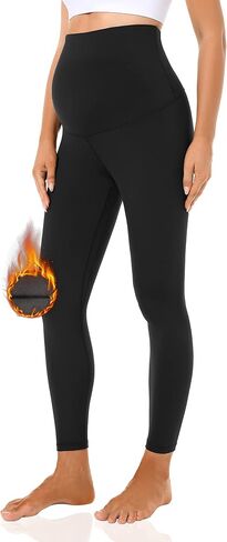 Foucome Fleece Lined Maternity Leggings Over The Belly Pregnancy Winter Thermal Warm Workout Yoga Pants in Saudi Arabia