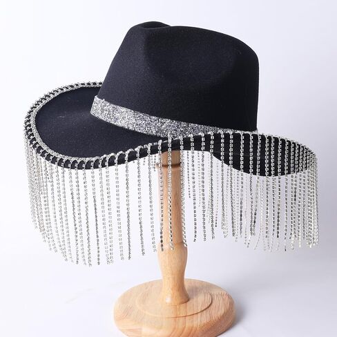 قبعة لانزوم النسائية من حجر الراين لراعية البقر اللامعة اللامعة ذات شراشيب ألماسية لحفلات الهالوين in Kuwait