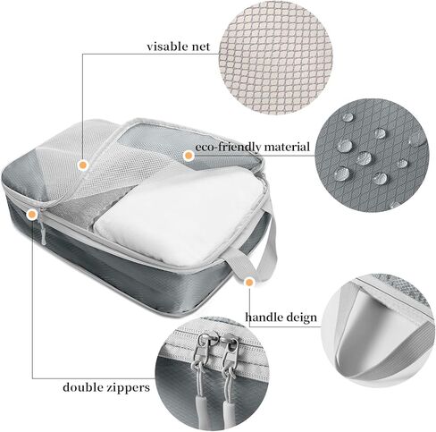 مكعبات تعبئة مضغوطة للسفر، 8 مجموعات من حقائب تنظيم السفر، أكياس مكعبات ضغط، حقيبة تنظيم التعبئة، حقائب تنظيم الأمتعة مع حقيبة أدوات الزينة وحقيبة الأحذية، أساسيات السفر باللون البيج in Kuwait