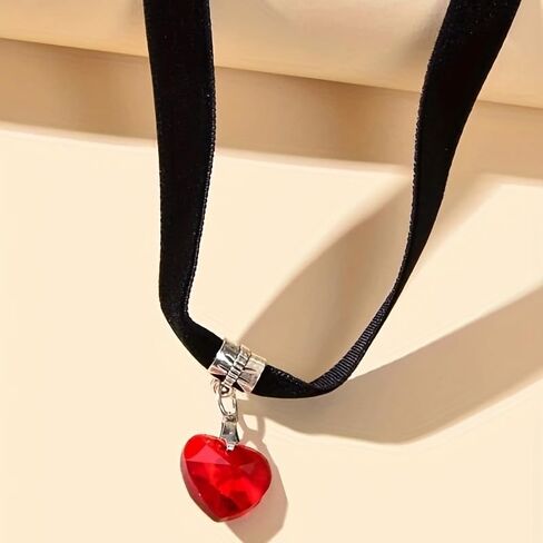 Black Choker Necklaces for Woman Love Heart Choker Necklace Adjustable Velvet Choker Soft Collar Chain Red Heart Necklace for Girls Fashionable Dress Up in Saudi Arabia
