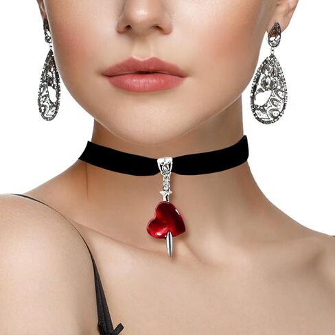 Black Choker Necklaces for Woman Love Heart Choker Necklace Adjustable Velvet Choker Soft Collar Chain Red Heart Necklace for Girls Fashionable Dress Up in Saudi Arabia