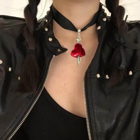 Black Choker Necklaces for Woman Love Heart Choker Necklace Adjustable Velvet Choker Soft Collar Chain Red Heart Necklace for Girls Fashionable Dress Up in Saudi Arabia