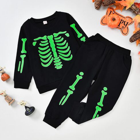 HIHA Toddler Boys Halloween Outfit Nightmare Mummy Skeleton Pullover Sweatshirt Tops Pant Christmas Clothing Set in Kuwait