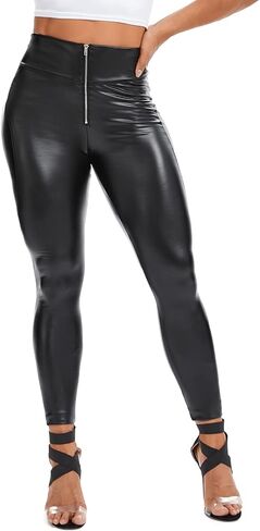 FITTOO Women's Faux Leather Pants High Waisted Pu Leggings Stretchy Black Tights in Saudi Arabia