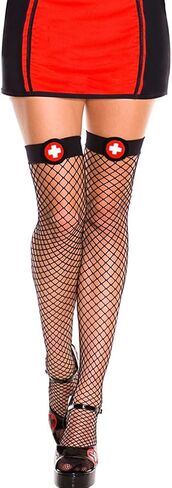 Dzrige Women's Nurse Cosplay Costume - Fishnet Thigh High Tights Fish Net Elastic Stockings (Black) in Saudi Arabia