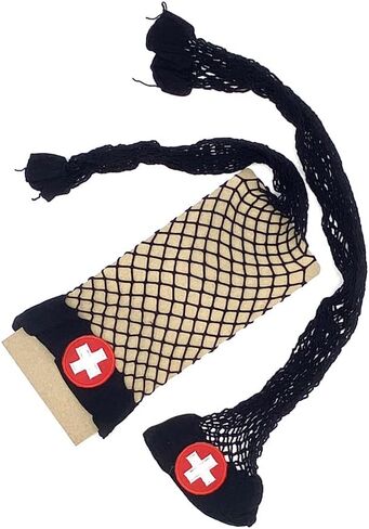 Dzrige Women's Nurse Cosplay Costume - Fishnet Thigh High Tights Fish Net Elastic Stockings (Black) in Saudi Arabia