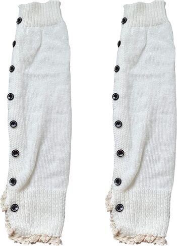 جي كيه - او جوارب لوليتا اليابانية بتصميم فقاعة فضفاضة لتدفئة الساقين وازرار متدلية، جوارب طويلة للبنات في المدرسة جيه كيه كوسبلاي بلون ابيض، مقاس M in Kuwait