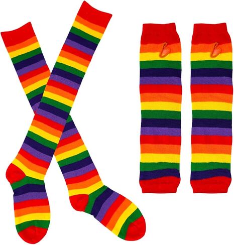 Heamuy قوس قزح زينة شريطية جوارب طويلة حتى الركبة + قوس قزح مخطط الذراع دفئا فخر موكب زي مجموعة للنساء اكسسوارات الحفلات in Kuwait