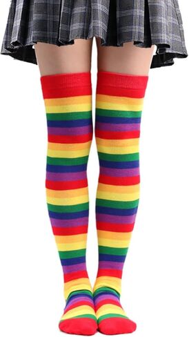 Heamuy قوس قزح زينة شريطية جوارب طويلة حتى الركبة + قوس قزح مخطط الذراع دفئا فخر موكب زي مجموعة للنساء اكسسوارات الحفلات in Kuwait