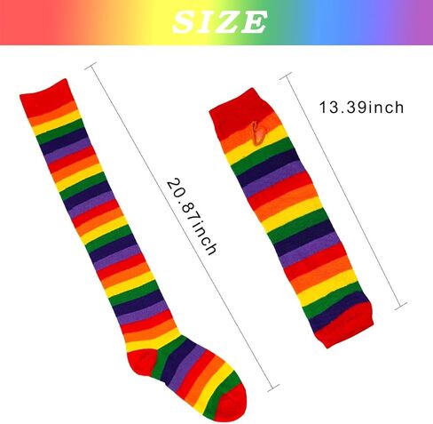 Heamuy قوس قزح زينة شريطية جوارب طويلة حتى الركبة + قوس قزح مخطط الذراع دفئا فخر موكب زي مجموعة للنساء اكسسوارات الحفلات in Kuwait
