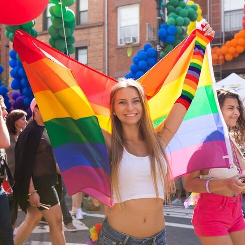 Heamuy قوس قزح زينة شريطية جوارب طويلة حتى الركبة + قوس قزح مخطط الذراع دفئا فخر موكب زي مجموعة للنساء اكسسوارات الحفلات in Kuwait