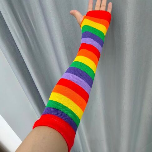 Heamuy قوس قزح زينة شريطية جوارب طويلة حتى الركبة + قوس قزح مخطط الذراع دفئا فخر موكب زي مجموعة للنساء اكسسوارات الحفلات in Kuwait