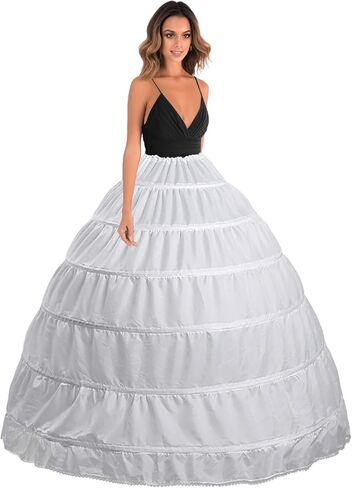 ZAYAKUZU Full 6 Hoop Skirt Floor Length Crinoline Underskirt Wedding Dress Petticoat for Women White in Kuwait
